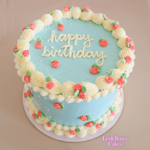 Baby Blue Rose Cake